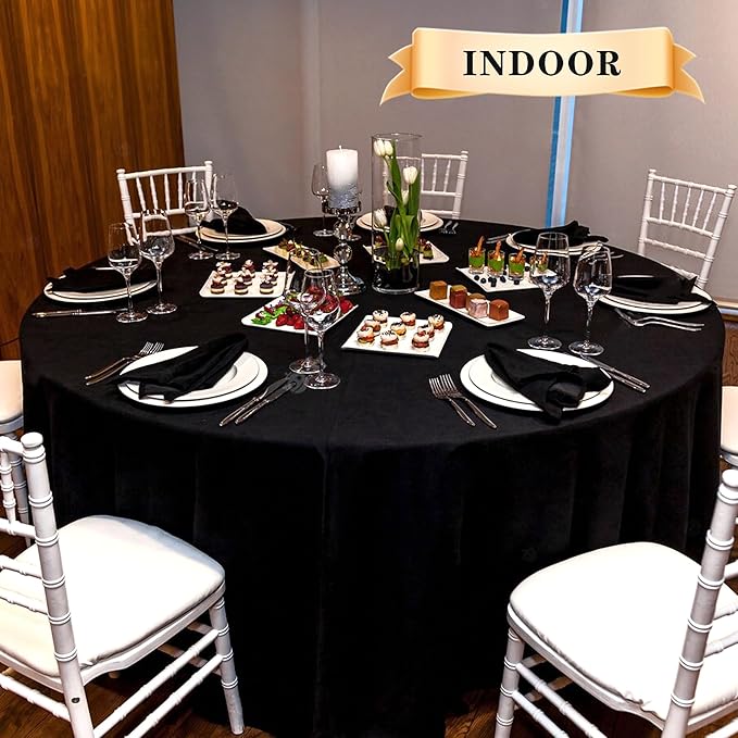 sancua 6 Pack Round Tablecloth 108 Inch Black, Stain and Wrinkle Resistant Table Cloth - Washable Polyester Table Cover for Dining Tables, Buffet Parties and Camping
