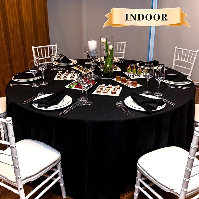 sancua 8 Pack Round Tablecloth 90 Inch Black, Stain and Wrinkle Resistant Table Cloth - Washable Polyester Table Cover for Dining Tables, Buffet Parties and Camping