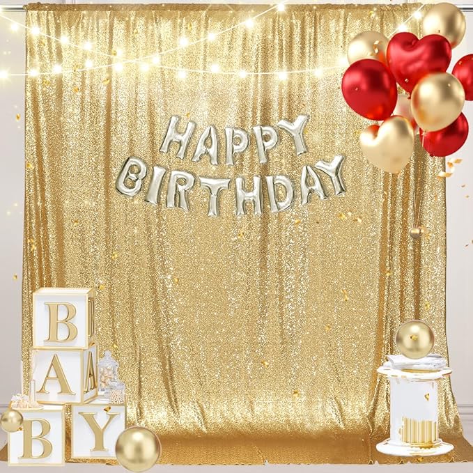 PartyDelight Sparkly Gold Sequin Backdrop 6Ft x 7Ft Photography Christmas Back Drop