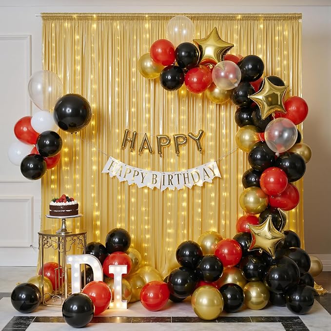 10x10 Gold Sequin Backdrop Curtain with Lights-Wrinkle Free Thick Glitter Backdrop Drapes for Wedding Parties Events Halloween Decor-2 Panels 5×10ft Shimmer Photo Booth Background for Photography
