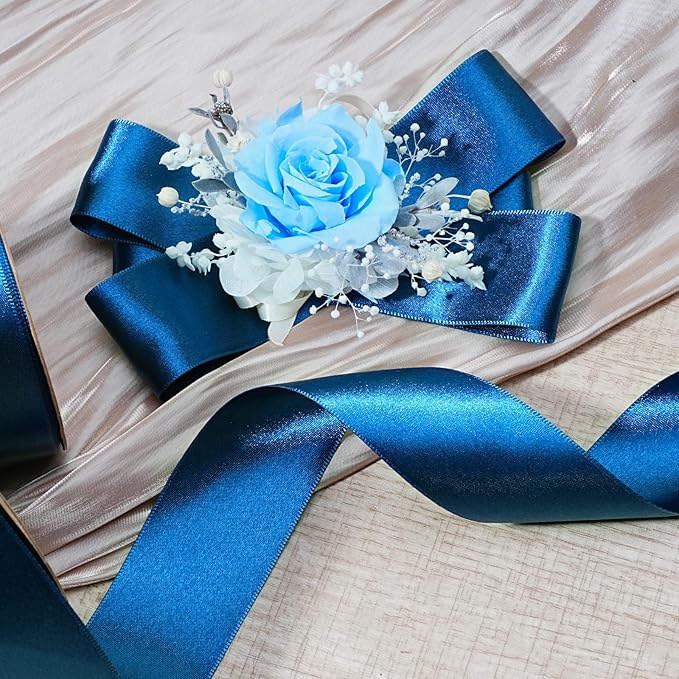 LaRibbons Navy Satin Ribbon 1 1/2 Inch 50 Yards Luxury Double Faced Blue Silk Ribbon for Flower Bouquet Crafts Gift Wrapping Wedding Bow Decoration