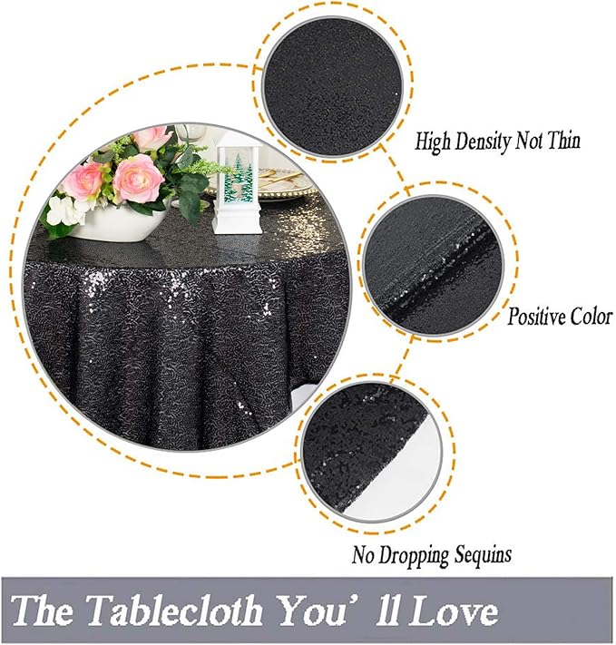 ShinyBeauty Sequin Tablecloth Square Black 54''x54'' - Glitter Table Overlay for Dinning, Party, Event Decoration - Birthday Table Cloth