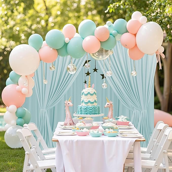 MEETSKY Light Green Backdrop Curtains 10ft x 10ft for Wedding Birthday Baby Shower Photography Party Backdrop Fabric Curtains Drapes Rod Pocket Light Filtering Window Drapes, 5ft x 10ft, 2 Panels