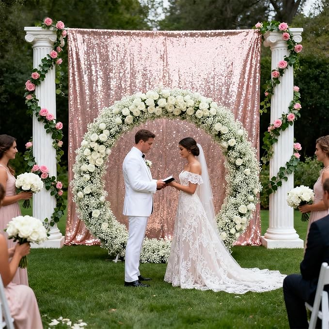 VOK Rose Gold Sequin Backdrop Curtains 4 Panels 2FTx8FT Glitter Photography Background for Wedding Birthday Christmas Party Decorations