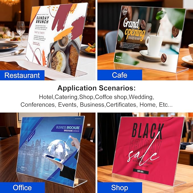 Acrylic Sign Holder 8.5 x 11 Horizontal , Clear Plastic Display Stand for Tabletop, Acrylic Stands for Flyers, Table Paper Holder, Vertical Sign Holder 8.5x11 for Restaurants, Office and School (Slant 6 Pack 11x8.5)