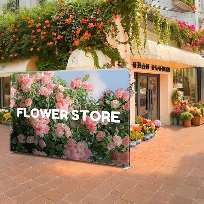 Custom Stand Backdrop with Aluminum Stand, 7.5x10ft Commercial Tension Fabric Banner, Single-Sided Printing for Trade Show, Weddings, Party, Business