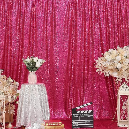 Poise3EHome 8FT x 10FT Sequin Photography Backdrop Curtain for Party Decoration, Hot Pink
