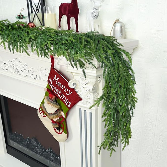 Christmas Cedar Garland for Staircase Real Touch Droopy Bendable Lifelike Faux Xmas Garlands for Decoration Christmas Green Pine Mantle Garland Thanksgiving Table Decorations Outdoor Indoor 5ft