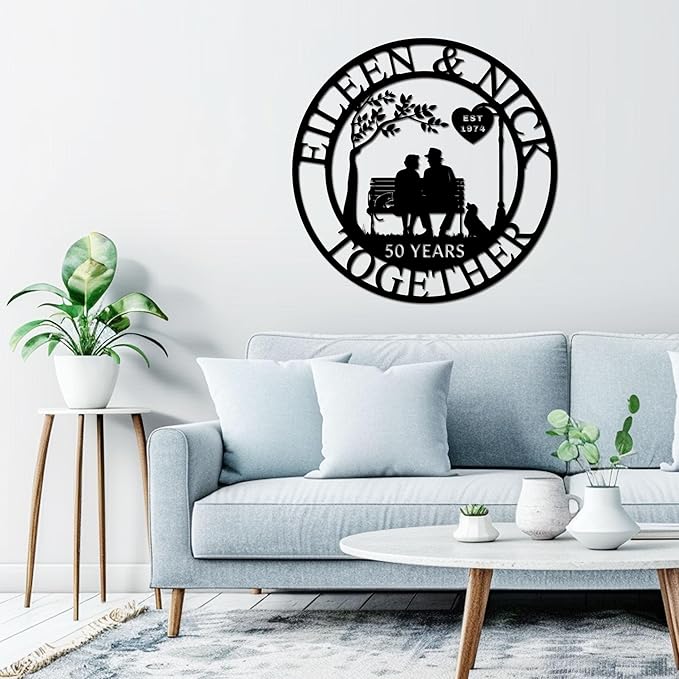 Custom Wedding Anniversary Sign, Personalized Wedding Gifts for Parents, Custom Metal Couple Name Sign, 50th or Any Year Wedding Anniversary Metal Wall Art, for Husband Wife