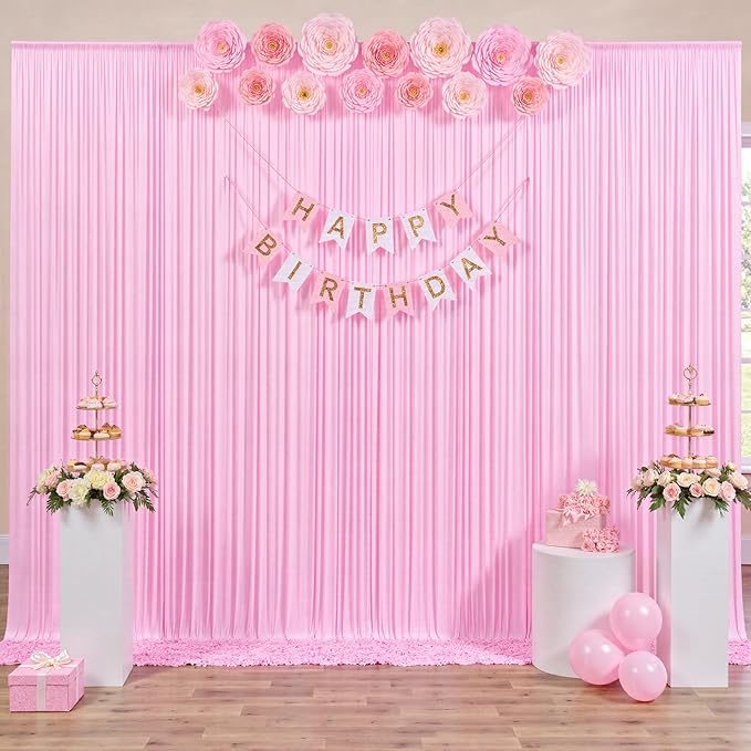 10 ft x 10 ft Pink Backdrop Curtains for Parties, Wrinkle Free Baby Pink Photography Backdrop Drapes for Wedding Grils Birthday Baby Shower Bridal Shower Party