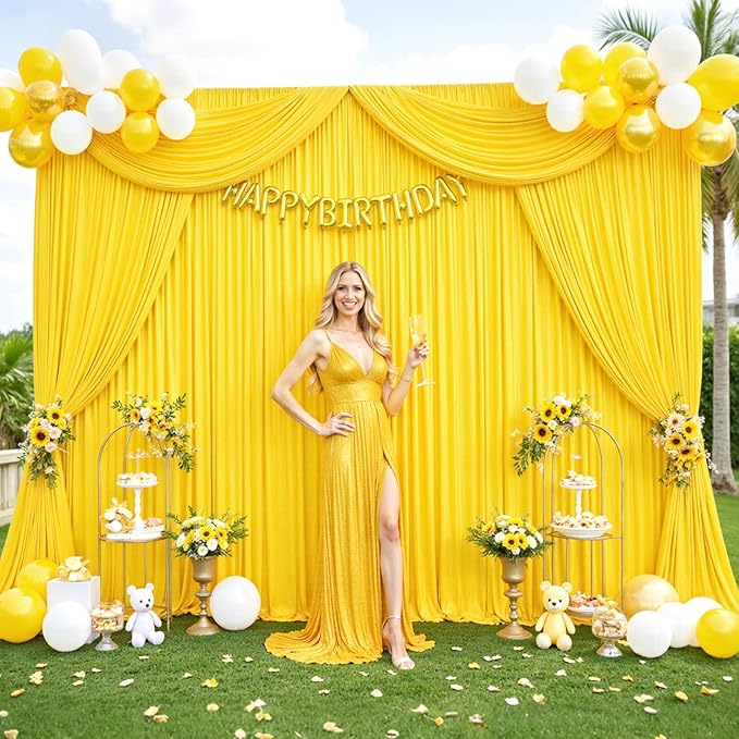 40ft x 12ft Yellow Backdrop Curtains Wrinkle Free Backdrop Curtain for Wedding Parties Yellow Fabric Backdrops Drapes Back Drop Cloth Bridal Shower Stage Curtains Wedding Decorations for Reception