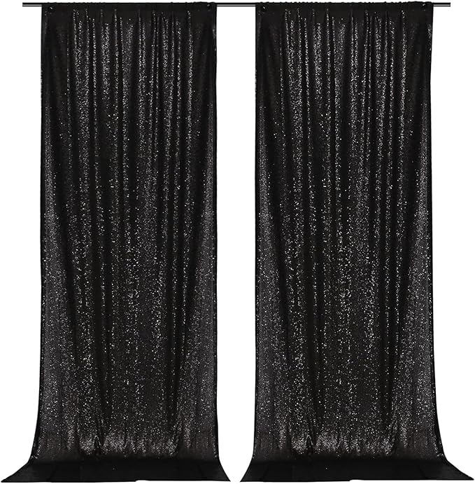 PartyDelight Sequin Backdrop Curtains 2 Panels Black 5Ft x 10Ft Photograph Back Drop Wedding Curtain Special Events