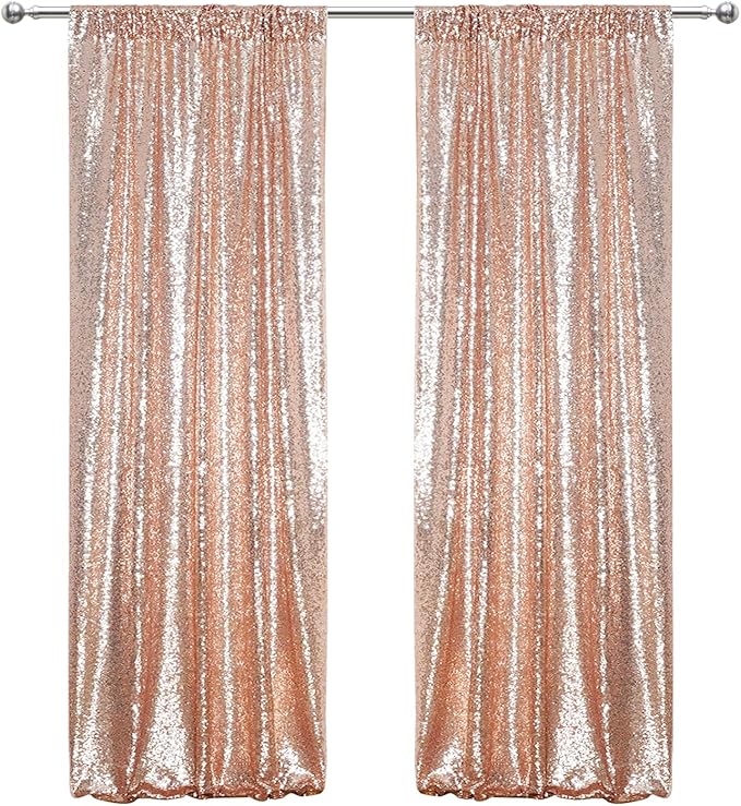 Juya Delight 2Pcs 2FTx8FT Rose Gold Sequin Backdrop Curtains Rose Gold Glitter Photo Backdrops for Party Birthday Wedding Decoration