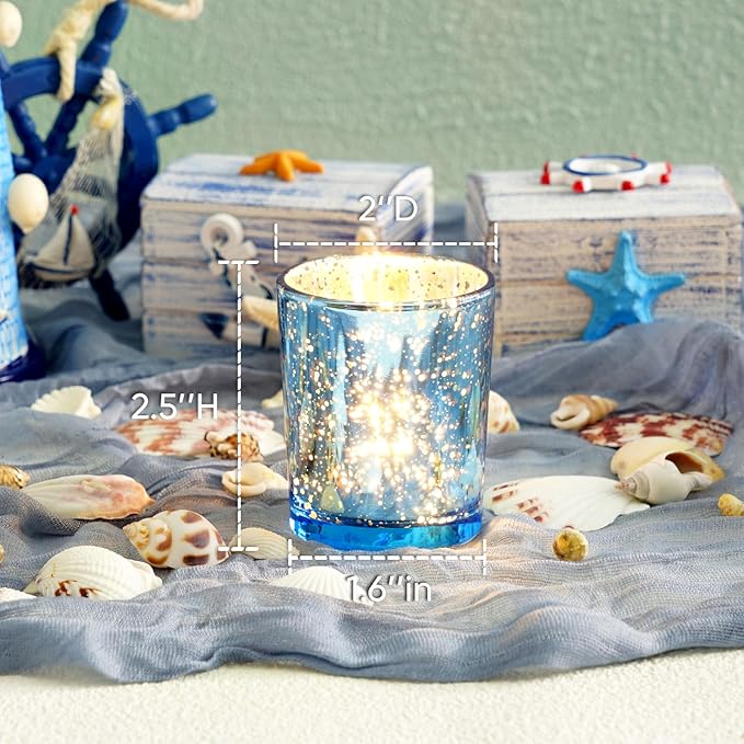 Homemory 24 Pcs Blue Votive Candle Holders, Mercury Glass Candle Holder, Tealight Candle Holders for Table Centerpieces, Baby Shower, Party, Anniversary, Wedding, Home Decor, Halloween, Christmas