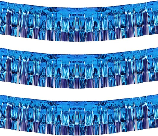 Thick 10 Feet by 15 Inch Royal Blue Foil Fringe Garland - Pack of 3 | Shiny Metallic Tinsel Banner for Parade Floats, Bridal Shower, Wedding, Birthday, Christmas | Wall Hanging Drapes (3)