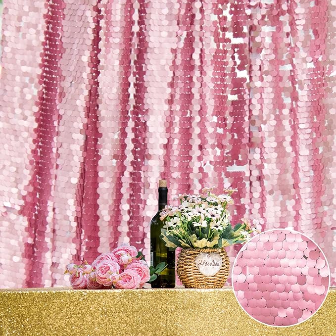 JYFLZQ Pink Payette Sequin Backdrop Big Sequin Backdrop Curtain for Parties 8.5 x 8.5 ft