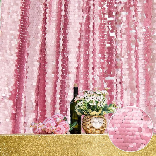JYFLZQ Pink Payette Sequin Backdrop Big Sequin Backdrop Curtain for Parties 8.5 x 8.5 ft