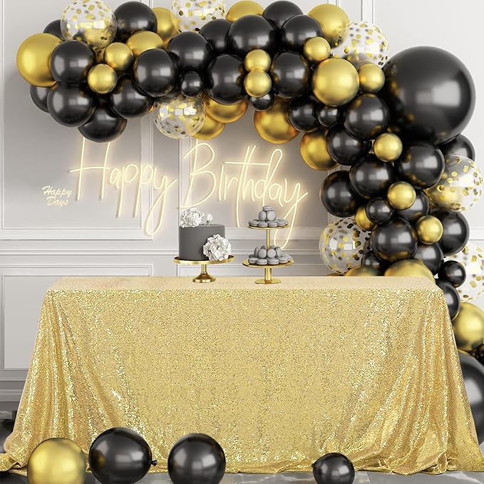 OQSQ Gold Sequin Tablecloth 50x80 inch, Glitter Drape Table Cloth, Sparkle Sequence Table Overlays for Thanksgiving Day Wedding Birthday Party Baby Bridal Shower