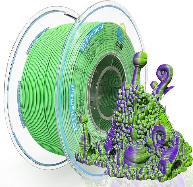 YOUSU Matte Dual Color PLA Filament Coextrusion Filament Multicolor 3D Printer Filament 1kg Compatible with Most of 3D Printer, Matte Lilac Green Color Change PLA.