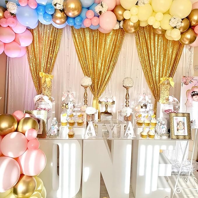Gold Curtains Backrop for Wedding Parties: 3ftx8ft Gold Sequin Photo Backdrop Drapes for Baby Shower Photography Background - 2 Packs