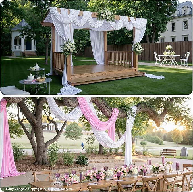 PartyVillage 10ft×15ft White Backdrop Curtain for Wedding Parties, 2 Panels Wrinkle Free 15 FT Long Polyester Photo Backdrop Drapes Back Drop Cloth for Birthday Photography Background