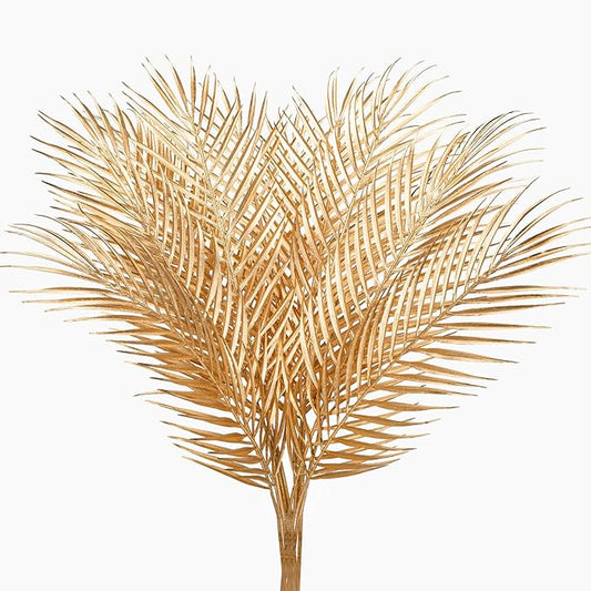 29” Large Gold Palm Leaves Palm Fronds Tropical Leaves Areca Palm Branches Artificial Palm Leaves with Stem Golden Palm Tree Leaves Faux Palm Leaves for Floral Arrangement Fake Gold Leaves 12Pcs