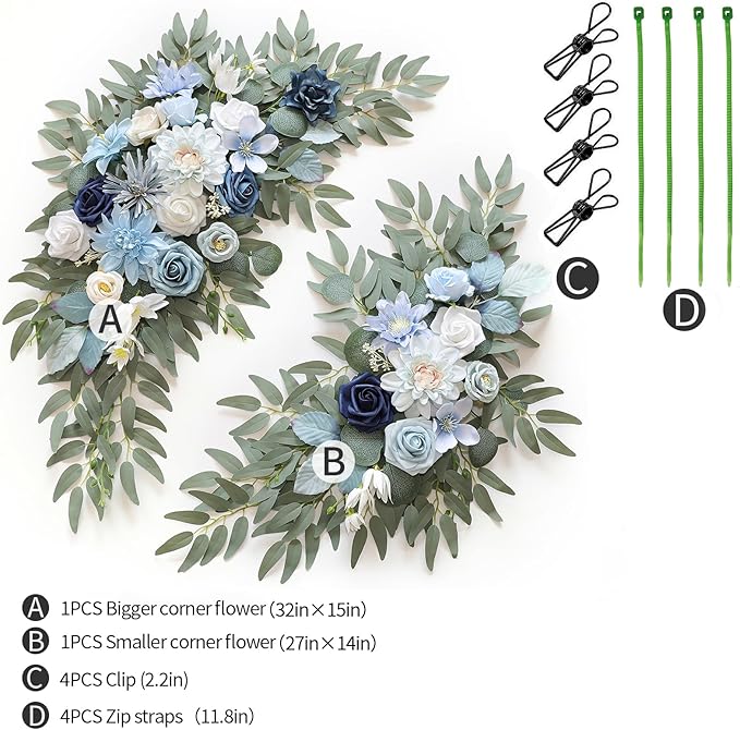 Artificial Wedding Arch Flowers Kit(Pack of 2) for Wedding Arch, Bridal Shower, Ceremony and Reception Backdrop Decoration (Blue Inspiration)