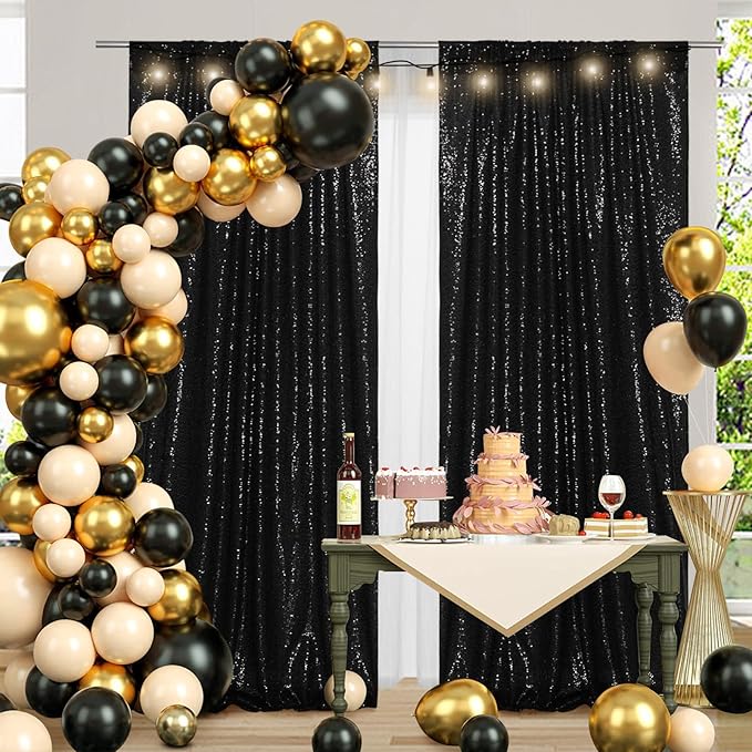 Poise3EHome 4x8ft Black Sequin Backdrop, Upgrade Shimmer Backdrop for Halloween Decor, Party Photo Booths, and Event Decorations
