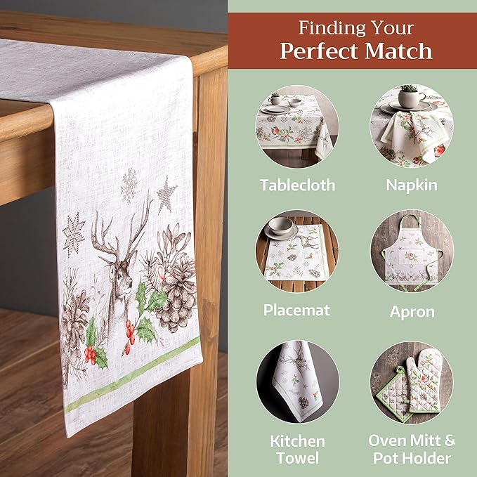 Maison d' Hermine Table Runner 100% Cotton Double Layer Table Runners 108 inches Long for Thanksgiving Christmas Decorations Home Kitchen Dining Party Wedding (Christmas Dew, 14.5" x 108")