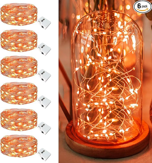 6 Pack Fairy Lights Battery Operated - 7ft 20 Led Twinkle Lights 3 Modes, Bulk Mini String Lights Waterproof for Mason Jars Vases DIY Party Wedding Decoration Christmas -Orange