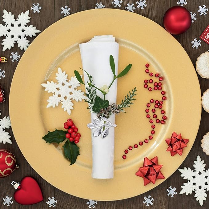 Hotop 300 Pcs Leaf Napkin Rings Set Silver Metal Napkins Rings Holders Bulk Glossy Table Adornment for Vintage Wedding Bridal Thanksgiving Christmas Holidays Fall Dinner Party Decoration Favors