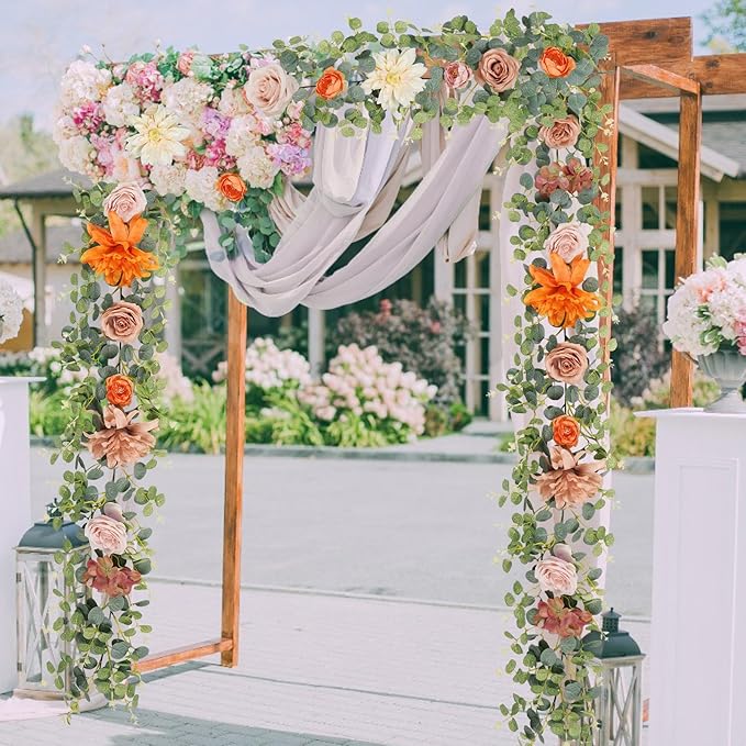 Waipfaru 2Pcs Fall Garland Decor, 6.07Ft Eucalyptus Flower for Table, Fall Floral With Terracotta Flowers for Wedding Arch Backdrop Wall Thanksgiving Decorations (Terracotta)