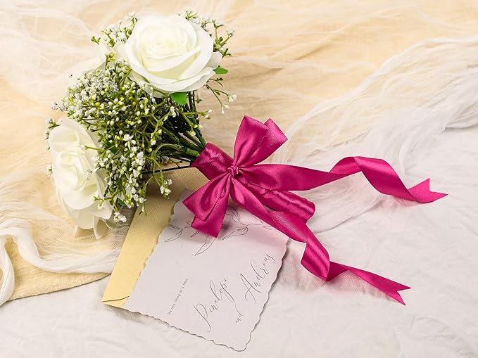 Rose Red Satin Ribbon 1 inch X Continuous 100 Yards, Single Face Polyester Ribbon Perfect for Gift Wrapping, Flower Bouquet, Wedding Decor, Crafts, Bow Making, Sewing and More