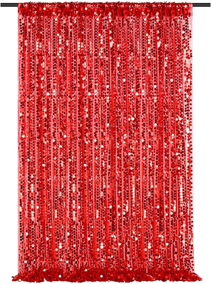 Red Big Payette Sequin Backdrop 4ftx8ft Glitter Drapes Panels Home Party Cake Table Background Curtains Decorations