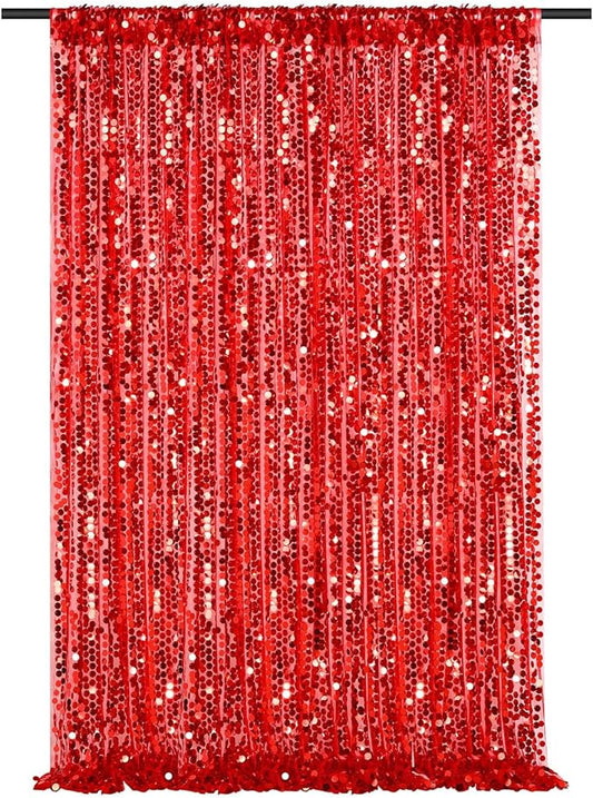 Red Big Payette Sequin Backdrop 4ftx8ft Glitter Drapes Panels Home Party Cake Table Background Curtains Decorations