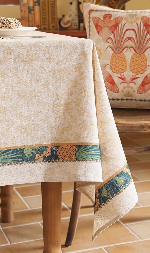 patdrea Designer Small Tablecloth for Rectangle Table,French Linen Breathable Durable Tablecloths,Decor Table Cover Cloth for Kitchen Dining,Christmas,Thanksgiving,Tea Party,55"x71"-Pineapple a