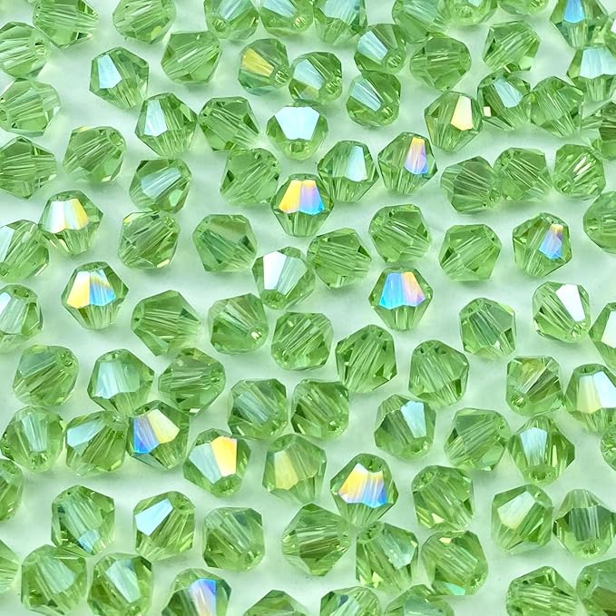 250pcs 6mm Bicone Crystal Glass Beads Loose Spacer Beads Faceted Craft Beads for Jewelry Making DIY Necklace Bracelet Earring Wind Chimes Suncatchers Ornamen(Light Green AB)