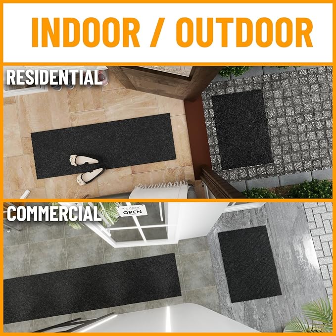 Ottomanson Commercial Scrape Rib Entry Mat – Heavy Duty Ribbed Floor Mat for High Traffic – Non Slip Rubber Back, Waterproof – Indoor Outdoor Use for Offices, Schools, Lobbies, 2' x 18', Black