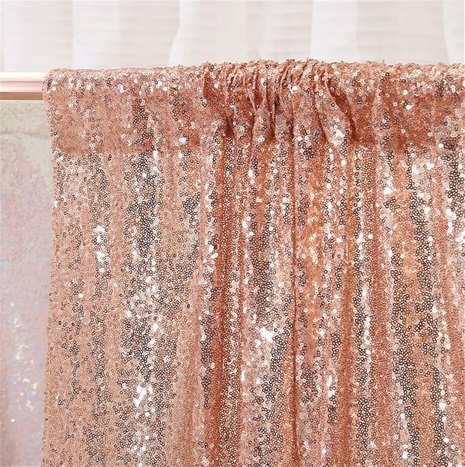 Eternal Beauty Rose Gold Sequin Backdrop, 8x10 Ft Glitter Background Curtains for Shimmer Photography Party Wedding Birthday Back Drop Decor