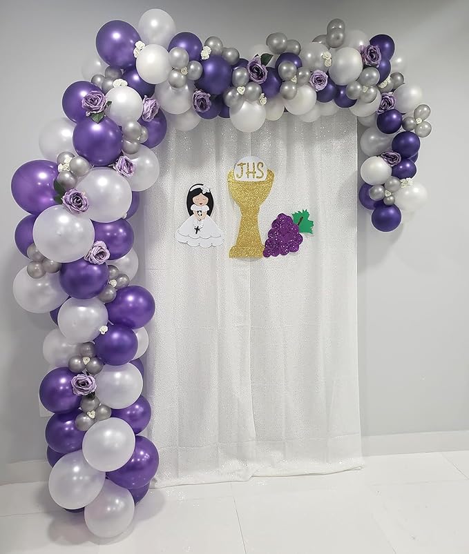 White Sequin Backdrop Curtain 2FTx8FT 4 Panels White Sequin for Parties Glitter White Backdrop Curtain for Wedding Baby Shower Photo