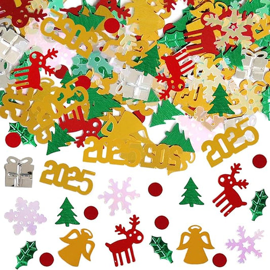 Christmas Day Confetti, Shape Glitter Metallic Foil Table Scatters Confetti Red Green White Party Decorations Table Sprinkles Snowflake Santa Elk for Christmas Party Supplies Decor