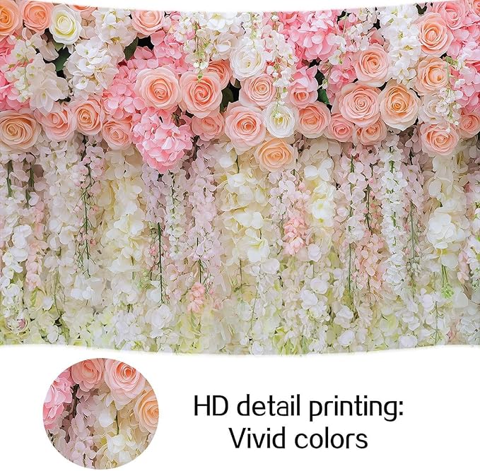 20x10ft Pink Rose Flower Wedding Photography Backdrop Spring Floral Photography Backdrop Valentine's Day Mother's Day Girl Birthday Baby Shower Wedding Bridal Party Banner Photo Booth Props Background