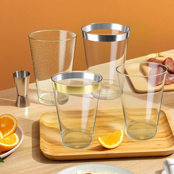 200Counts 12 OZ. Hard Plastic Cups Fancy Disposable Cups for Party, 12 Ounce Clear Elegant Wedding Cups Disposable Wine Glasses for Parties