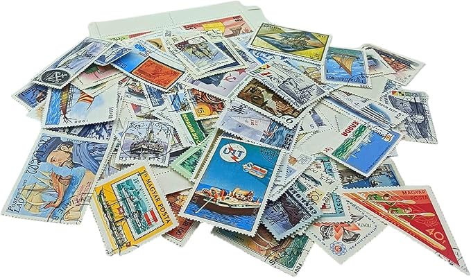 IMPACTO COLECCIONABLES – 100 Ship-Themed Stamps Collection with Included Album (5.5 x 7 x 0.4 in) | Enhance Your philatelic Collection with Authentic postmarked Stamps in a Compact and Elegant Album