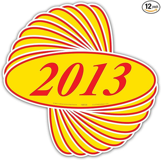 EZ-Line Oval Model Windshield Year Stickers for Car Windows Red and Yellow Large Vinyl Dealership Supplies 1 Dozen Pro Pack (2013)