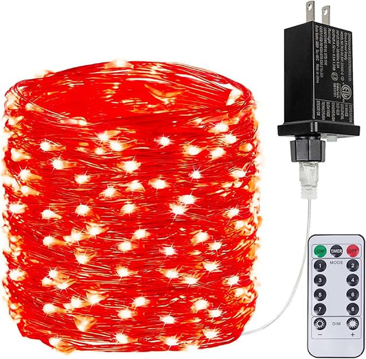 66Ft 200 LED Fairy Lights Plug in, Waterproof String Lights Outdoor and Indoor 8 Modes Christmas Lights Bedroom Decor with Remote, Twinkle Lights with Timer for Girl's Room Christmas Decorations (Red)