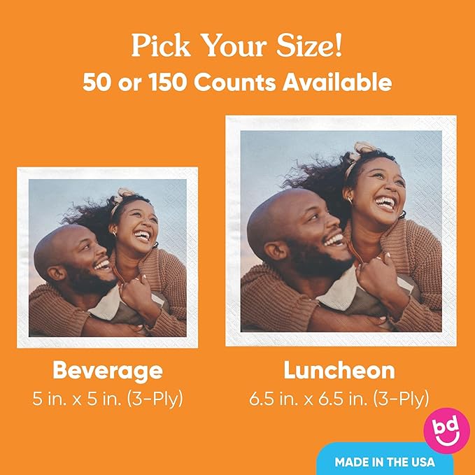 Big Dot of Happiness Custom Photo Party Napkins, Personalized Engagement, Wedding, Graduation, Birthday Decor, White 3-Ply Paper Beverage Napkins - 50 Count