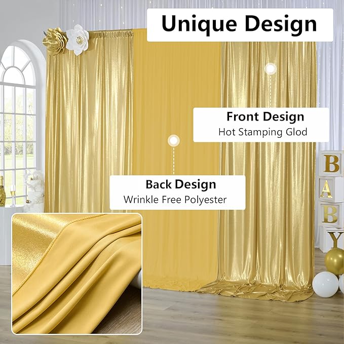 20ft x 10 ft Glitter Gold Backdrop Curtain for Parties, Wrinkle Free Non-See Through Not Fall-Off Sequin Gold Shimmer Photo Backdrop Drapes for Graduation Photography Background Cloth-4 Panels 5x10ft