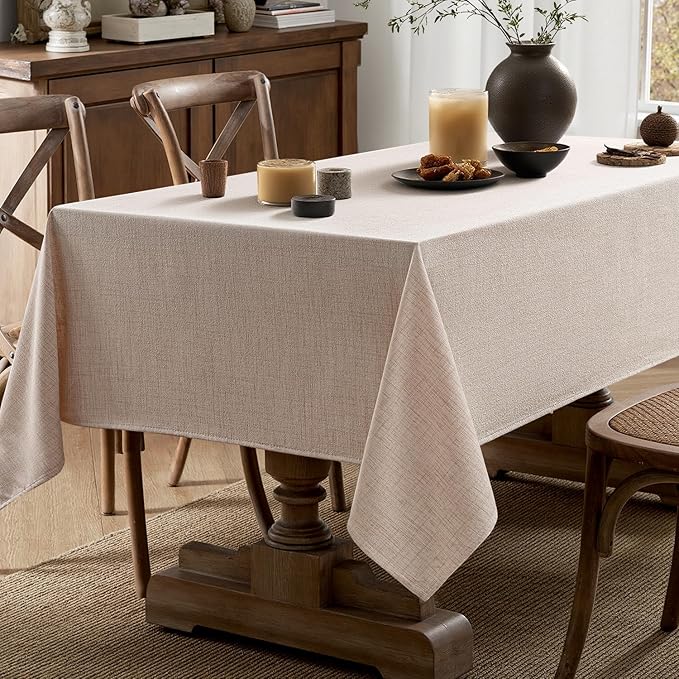 MIULEE Natural Linen Tablecloth 60x84 Inch Rectangle Table Cloth Waterproof,Stain Resistant & Wrinkle Resistant for Dining Party Wedding