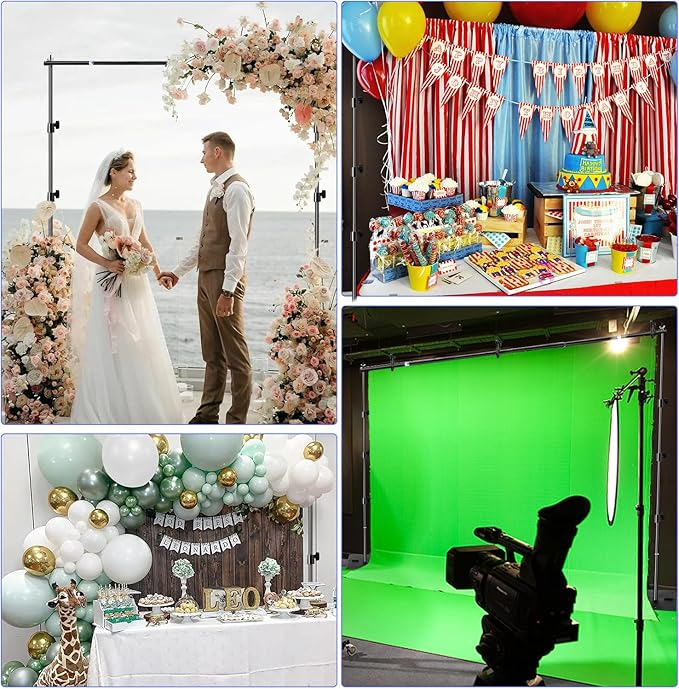 SLOW DOLPHIN Pipe and Drape Photography Backdrop Stand Kit Adjustable Photo Background Stand 10ft x 6ft with Metal Base for Parties Weddings Birthday Party Events Photo Booth